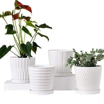 Ton Sin Ceramic Plant Pots Indoor Planters White Orange Set of 3 4