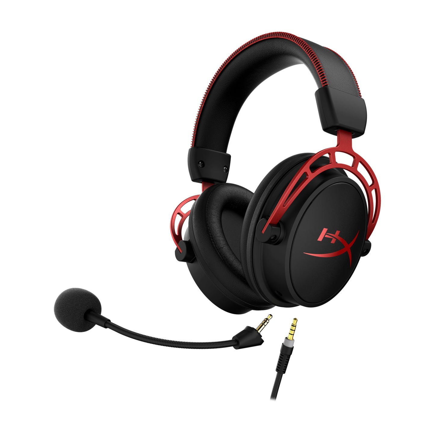HyperX Cloud Alpha Gaming Headset Headphone Wired Detachable Noise Cancelling Microphone Dual Chamber Drivers Memory Foam Over-Ear Soft Leatherette for PC Xbox Nintendo Switch PS4 Black Red (Renewed)