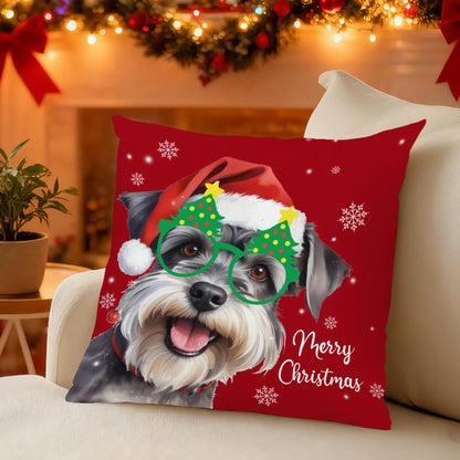 sdfkmlcdl Christmas Schnauzer Pillow Covers 18x18, Schnauzer Gifts for Women Men, Merry Christmas Dog Snowflake Decorative Throw Pillow Covers for Home Bedroom Living Room Sofa