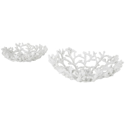 Deco 79 Resin Coral Decorative Bowl Decorative Bowl Textured Decorative Containers, Set of 2 Decorative Keepsake Boxes 13", 12"W, White