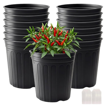 Tulpeed 25 Pack 3 Gallon Flexible Plant Nursery Pots Plastic Seedling Starting Pots with Drainage Holes Soft Flower Pots Plant Container with Plant Labels, Black