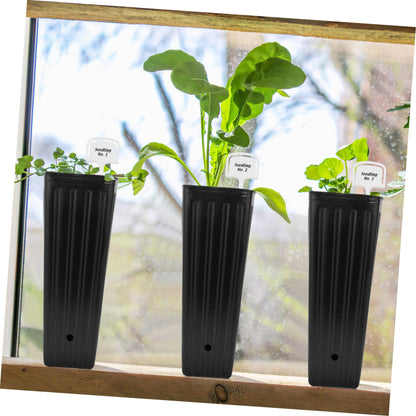 Yardwe 60 Pcs Tree Pots, 11.41" Tall Plastic Plant Nursery Containers with Plant Labels, Black Seedling Pots for Indoor Outdoor Gardening
