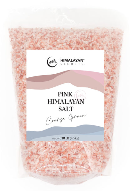 Himalayan Secrets Pink Rock Salt - 10LB - Fine, Powder Grain Bulk Size - 100% Natural & Unrefined (Coarse (2-3mm))
