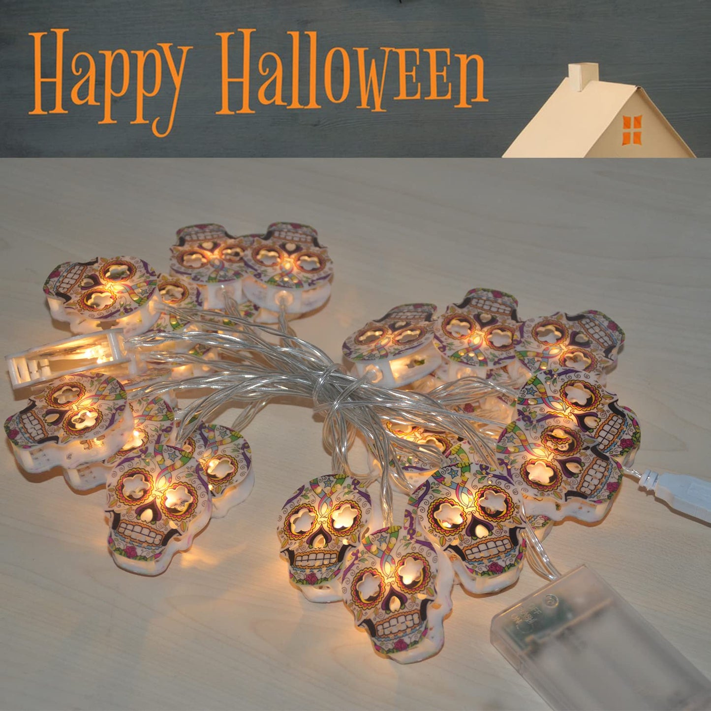 Halloween String Lights, Skull String Light Hallo ween Fall Fairy Light Battery/USB Powered Optional 2 Modes Cute Lights 2026 Indoor Outdoor Decor for Home Yard Patio (30 LED Halloween String Lights)