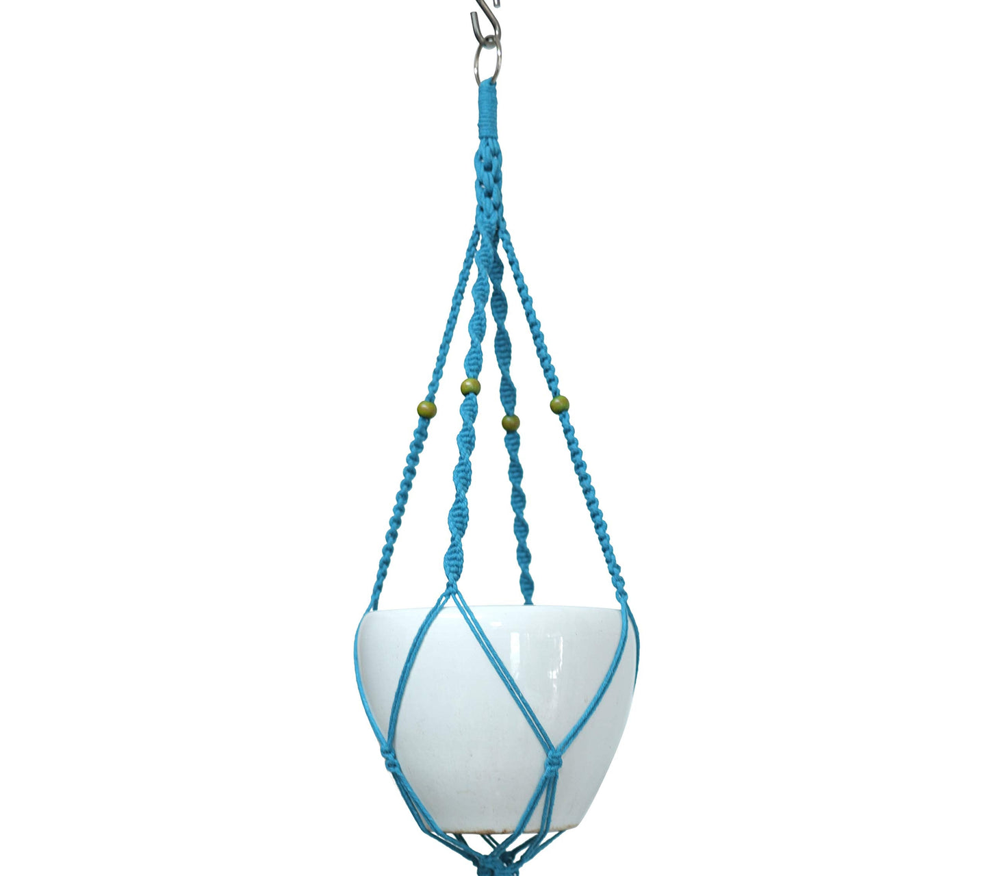 Macrame Plant Hanger & Holder, Hanging Planter 4 Legs Double Deck for 8 inch to 10 inch Two Pots Indoor Outdoor Hanging Planter Cotton Rope 67 Inch with Metal Ring (Cotton-Turquoise)