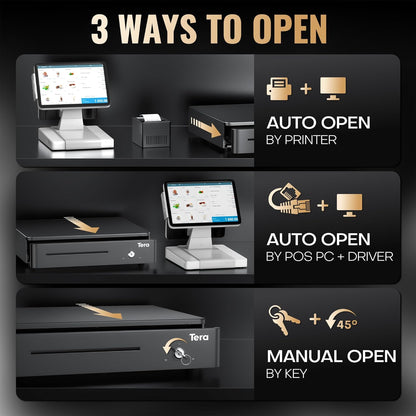 Tera 13" Auto Open Cash Register Drawer Heavy Duty Fully Removable Insert Tray 5 Keys 4 Bill 6 Coin Media Slot 24V RJ12 Key-Lock (Round Corner) for POS System Small Business 330R
