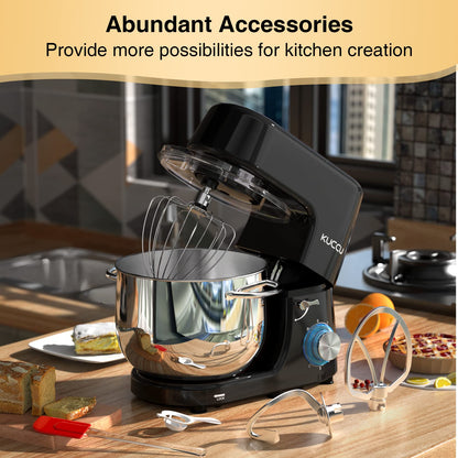 9.5 QT Double Handle KUCCU Stand Mixer, 6 Speed with Pulse Electric Kitchen Mixer, 660W Tilt-Head Food Mixer with Dishwasher-Safe Dough Hook, Flat Beater, Whisk, Splash Guard for home baking (Silver)