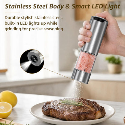 QTDHG Electric Salt and Pepper Grinder Set Type-C Fast Charging, Automatic Salt and Pepper Shakers Adjustable Coarseness, Stainless Steel Rechargeable Salt and Pepper Grinder with LED Light
