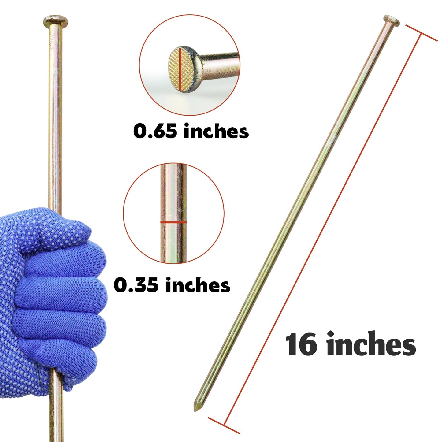 EISENSP 25 Pcs 16 Inch Landscape Stakes, Heavy Duty Galvanized Rebar Anchor for Paver Edging, Weed Barrier, Floor Covering, Artificial Turf, Camping Tent and More