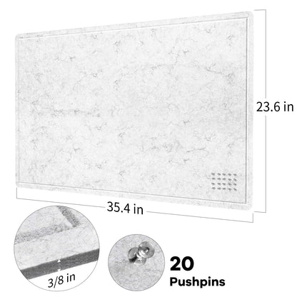 Lightomorrow Bulletin Board, 36 x 24 inches Felt Board - Decorative Pin Board, Cork Board Alternative for Wall, 3' x 2' Foldable Self-Adhesive Vision Board with 20 Pushpins - Marble White