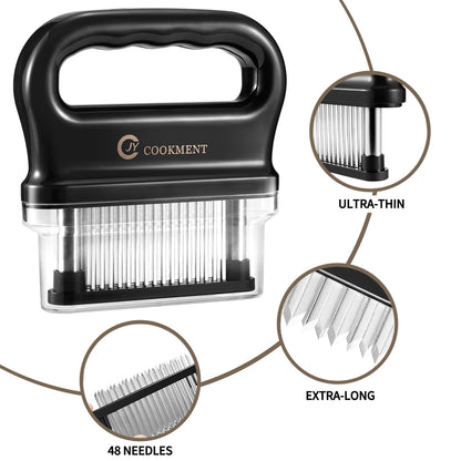 JY COOKMENT Meat Tenderizer with 48 Stainless Steel Ultra Sharp Needle Blades, Kitchen Cooking Tool Best for Tenderizing, BBQ, Marinade