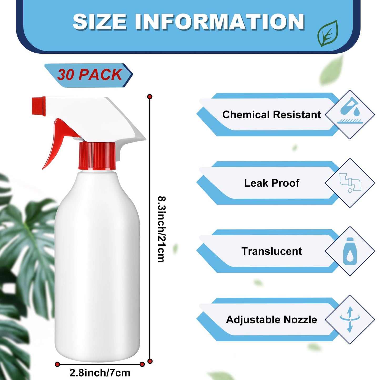 Tanlade 30 Pack Plastic Spray Bottles 16 oz Leak Proof Squirt Bottle Refillable Empty Bottles Spray Water Bottle Mist Sprayer with Red Nozzles for Hair Essential Oil Cleaning Solutions Plants Pets