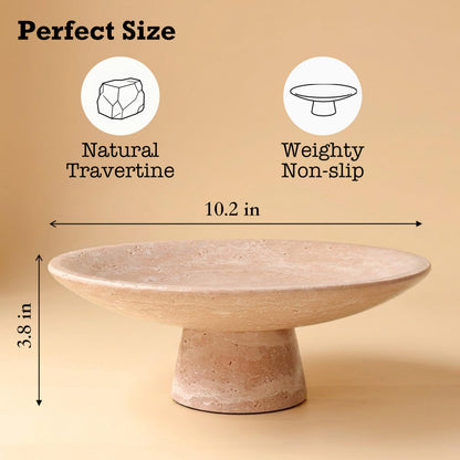 BekPooQ Travertine Fruit Bowl for Kitchen Counter, 10.2" Large Decorative Pedestal Stone Bowl, Natural Marble Centerpiece Bowl for Dining Table, Modern Organic Kitchen & Home Decor