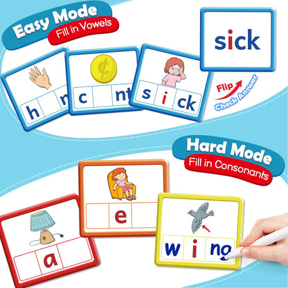 Torlam CVCC & CCVC Word Games, Sight Words Flash Cards Spelling Reading Learning Phonics Games for Kids, Speech Therapy Toy, Kindergarten Classroom Must Have Learning Activities Homeschool Supplies