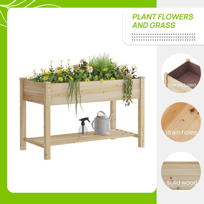 48x24x30.7 Wood Raised Garden Bed with Legs Wooden Planter Box with Storage Shelf Elevated Wood Planter Box for Vegetables Flowers Herbs Garden Planter for Backyard Patio Balcony (Natural, Medium)