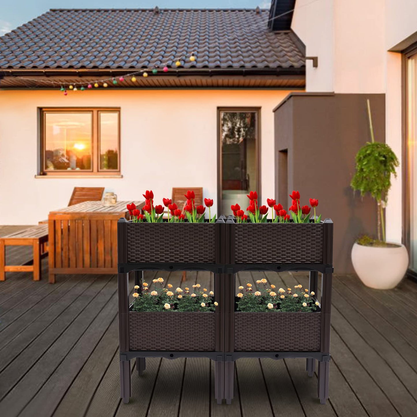 Raised Garden Bed Raised Elevated Garden Bed Planter Box Kit Vegetables Outdoor Plant Herbs, Self-Watering Plastic Planter for Indoor Outdoor Vegetables Fruits Potato Flowers All Weather