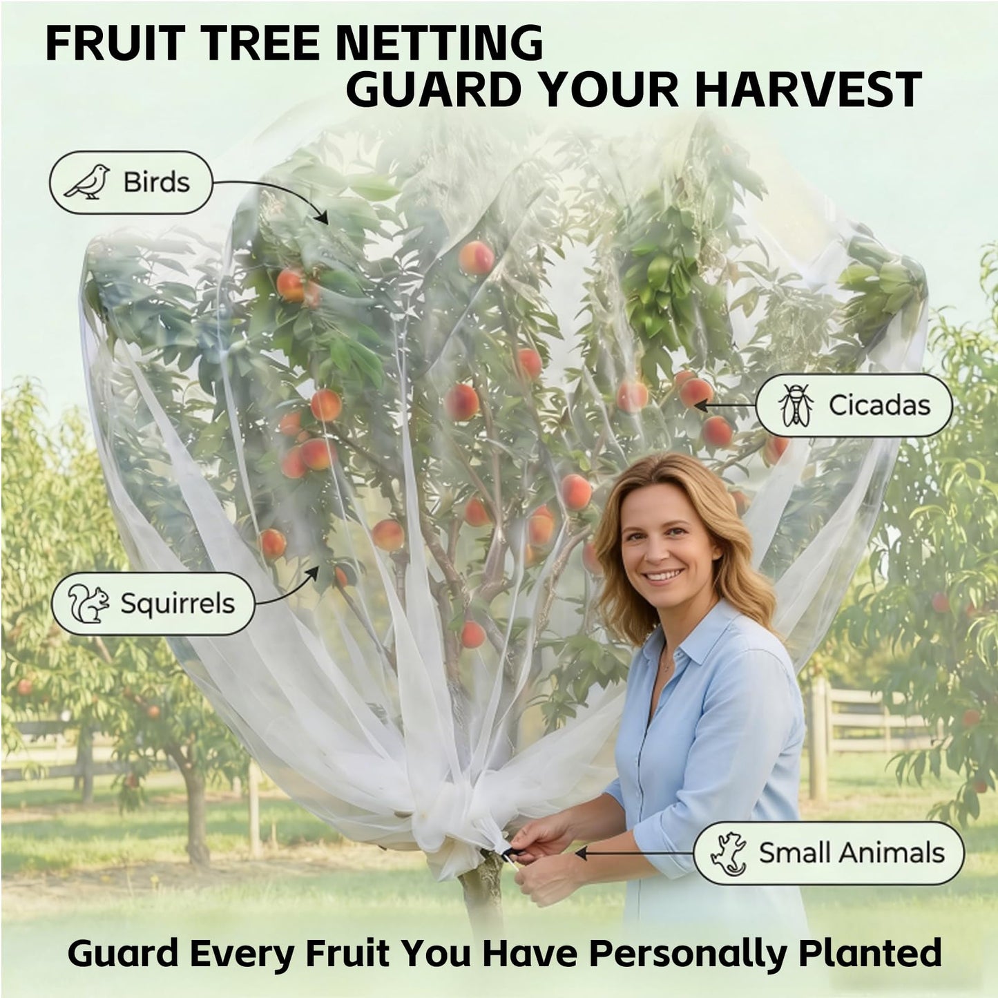 13x13Ft Extra Large Fruit Tree Netting Cover with Zipper & Drawstring, Garden Mesh Netting for Protecting Plants from Birds,Squirrels &Bug,Ultra Fine Weather Resistant Tree Netting
