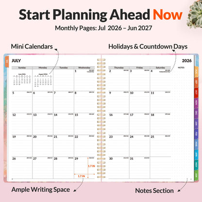 SUNEE Academic Planner 2026-2027 – Weekly & Monthly Planner, July 2026 to June 2027, 8.5"x11", Thick Paper, Tabs, Pockets, Bookmark, Spiral-Bound, Student Teacher Organizer, Marble