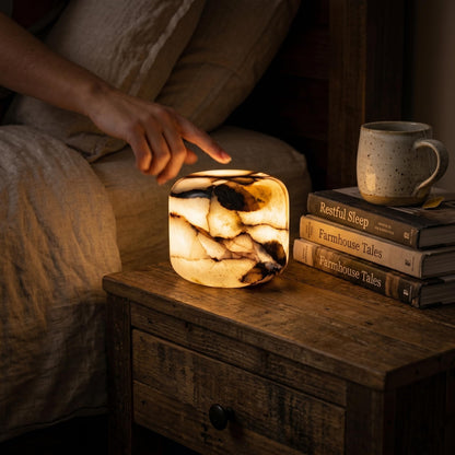Lierlava Natural Marble Lamp, Cordless Rechargeable Tap Light, 3-Way Dimmable Ambient Stone Glow Lamp, Portable Zen Decor Gift for Bedroom Desk Shelf