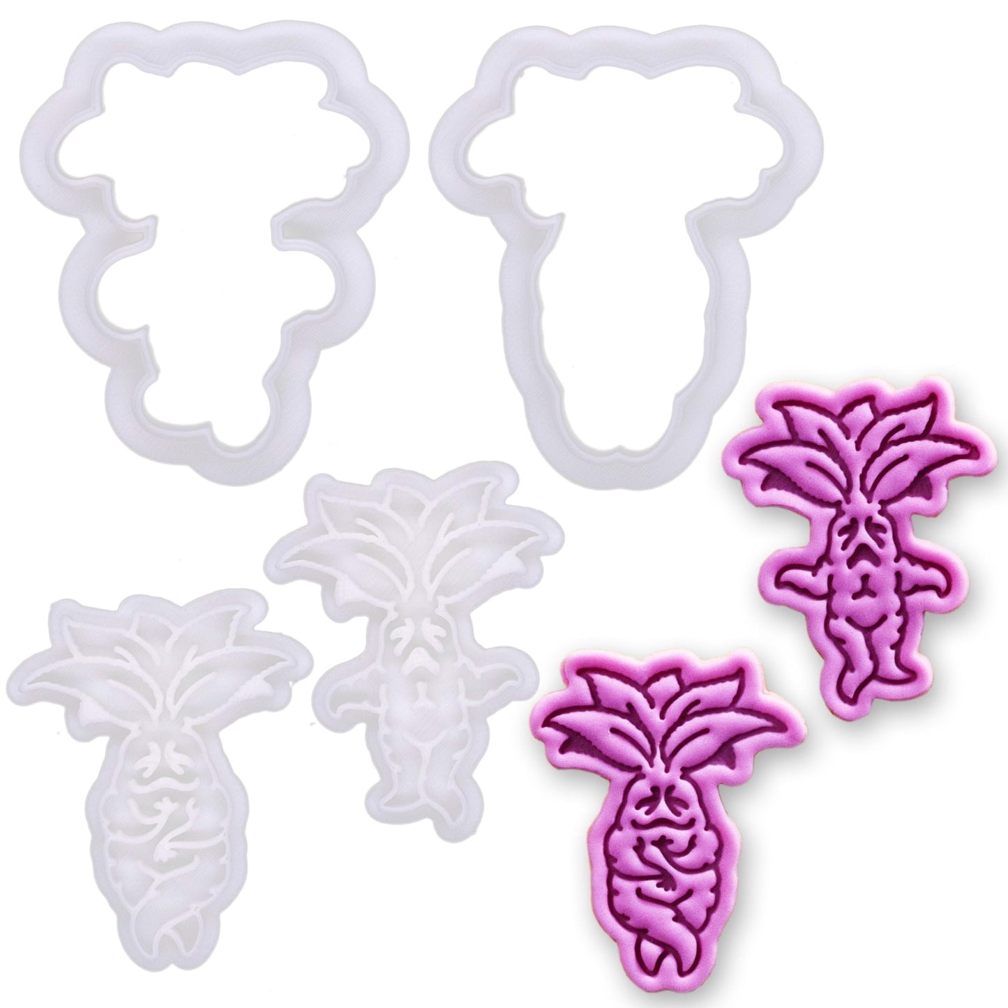 BAKERLOGY Roots of Magic Mini Cookie Cutter & Stamp Set (Shy & Screaming Mandrake Designs) – Cute Fantasy Fondant Embossing Stamp Cutters for Halloween Baking, Cupcake Toppers & Wizard-Themed Treats