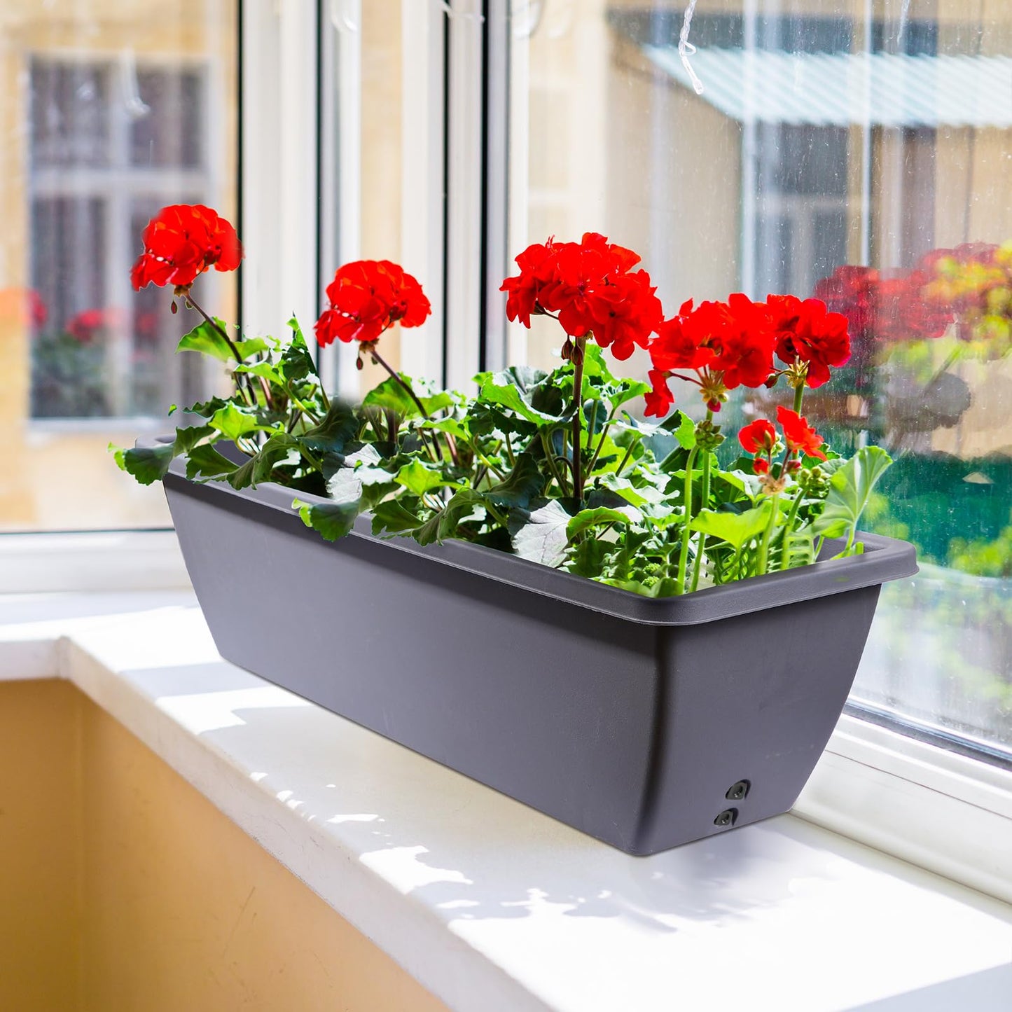 Tcevily 6 Pcs 24 inch Window Box Planter, Large Rectangular Flower Planter Boxes with Shelf Insert Plastic for Indoor and Outdoor Garden, Balcony Home Decor (6, 24 inch)
