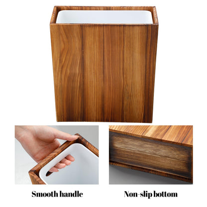 Coeusy 3 Gallon Wooden Trash Can with Liner,Small Solid Wood Bathroom Trash Can,Narrow Garbage Can,Decorative Waste Basket for Bathroom,Bedroom,Office