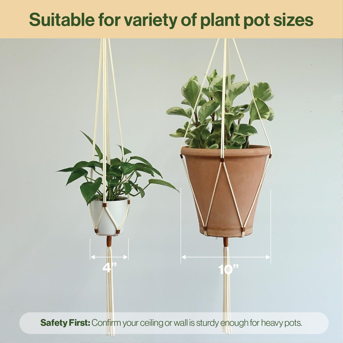 LET BE Macrame Plant Hanger Polyester Rope 42 Inch Outdoor Indoor Adjustable Hanging Planter for up to 10 Inch Plant Pot Modern Boho Home Decor (1, Ivory/Burnt Orange)