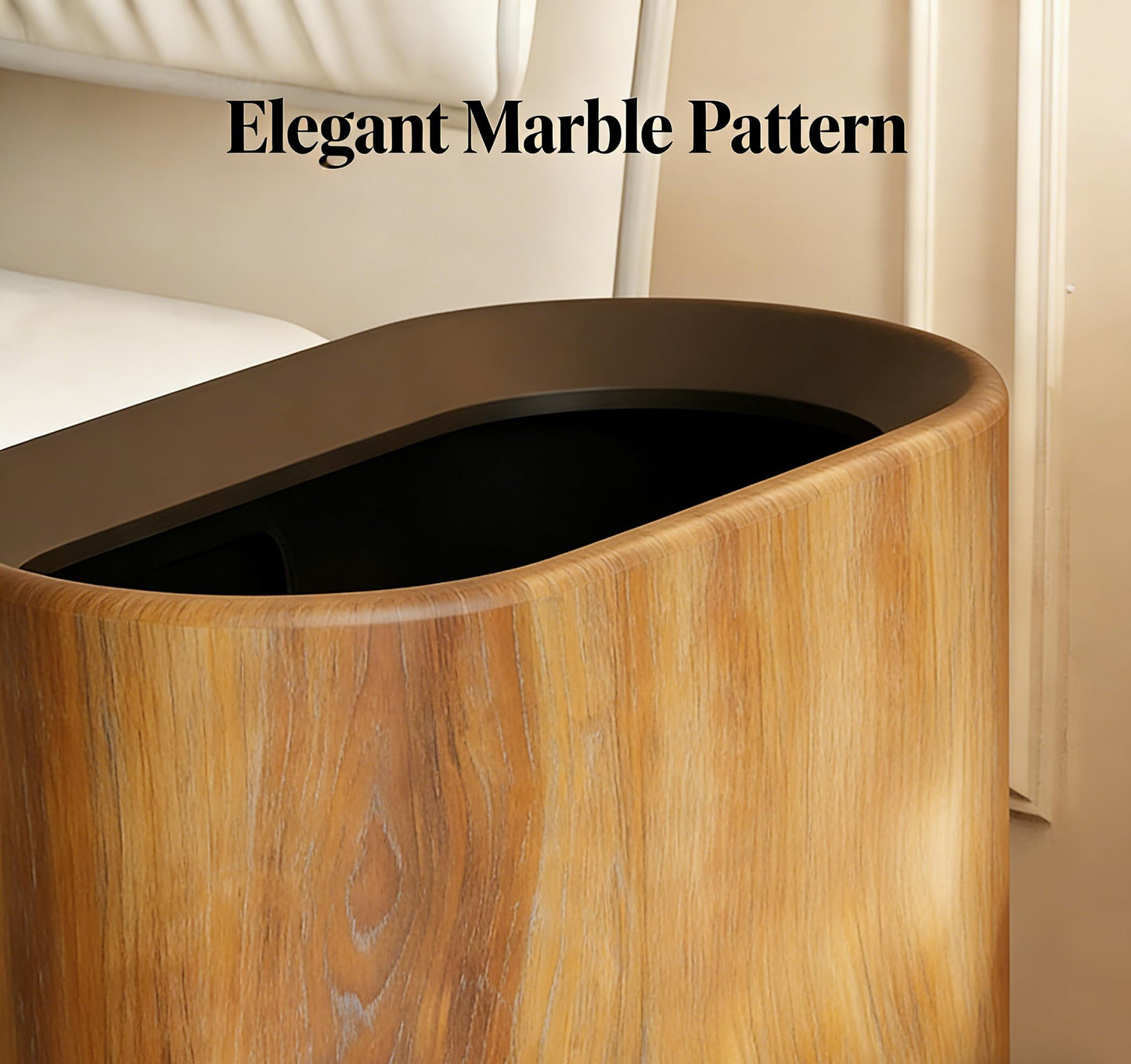 seebemxx Trash Can for Bathroom, 3.7 Gal Plastic Marble Wood Pattern Small Office Garbage Can for Bedroom Kitchen, Slim Trash Bin Waste Basket Decorative Modern Trashcans (Plastic Wood Pattern)