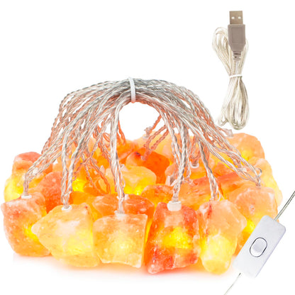 HeaHap Himalayan Salt String Lights with Switch, 20 Natural Salt Block LED Light with USB Interface Suitable for Decorating Home, Bedrooms, Fireplaces（Total Length: 11.5 Feet）