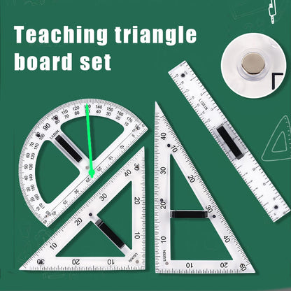 Magnetic Geometry Tool, Protractor, Triangle Rulers Easy Attachment Blackboard Measurement Kit, Teacher Board Protractor Multi-Purpose Kit Large (Transparent-4pc)