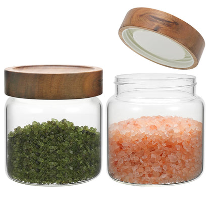 OULOVECO Small Glass Jars With Lids 16oz Spice Jars with Screw Lids Kitchen Clear Glass Storage Canister Container for Salt Herbs Cinnamon Coffee Seasoning Candy Cookie Tea (16oz(500ml)-2 pack)