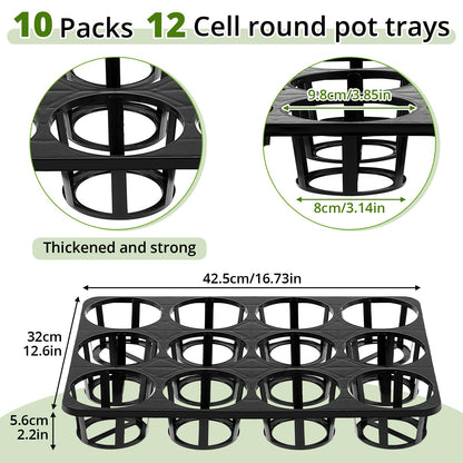 Vercraft 10 Pcs 12 Cell Nursery Planter Pots Trays 16.73" x 12.6" Plastic Pots Plant Tray for 4 Inch Round Nursery Planter Seedling Tray Flowerpot Carrier Transporting