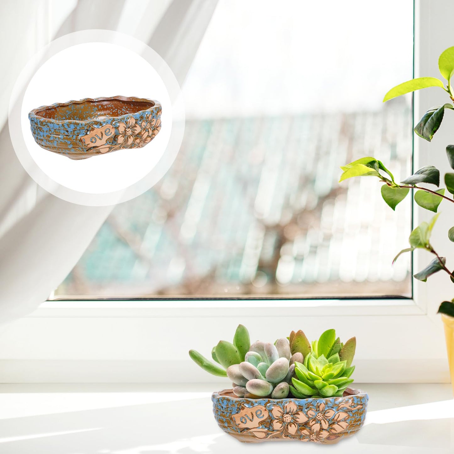Operitacx 7.48 Inch Ceramic Succulent Pot, Large Succulent Planter for Plant Windowsill Office Desk