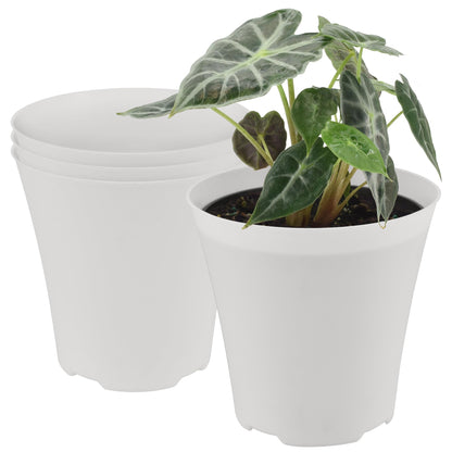 Arcadia Garden Products 4-Pack Plastic Pot, Fits [ 6”] Nursery Grow Pot – No Drainage Hole (Drillable), Minimal Cover Planter for Indoor Plants, Herbs, Flowers, Seedlings, [White]