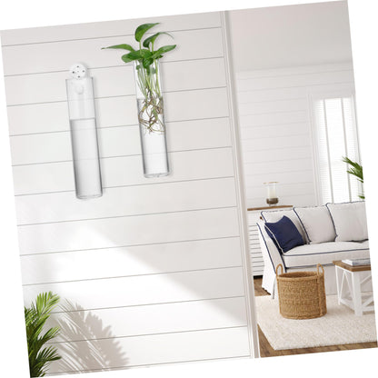 iplusmile 2pcs Hanging Wall Planters Glass Vases for Indoor Plants Cylindrical Propagation Stations Clear Terrarium Holders Home Office Decor