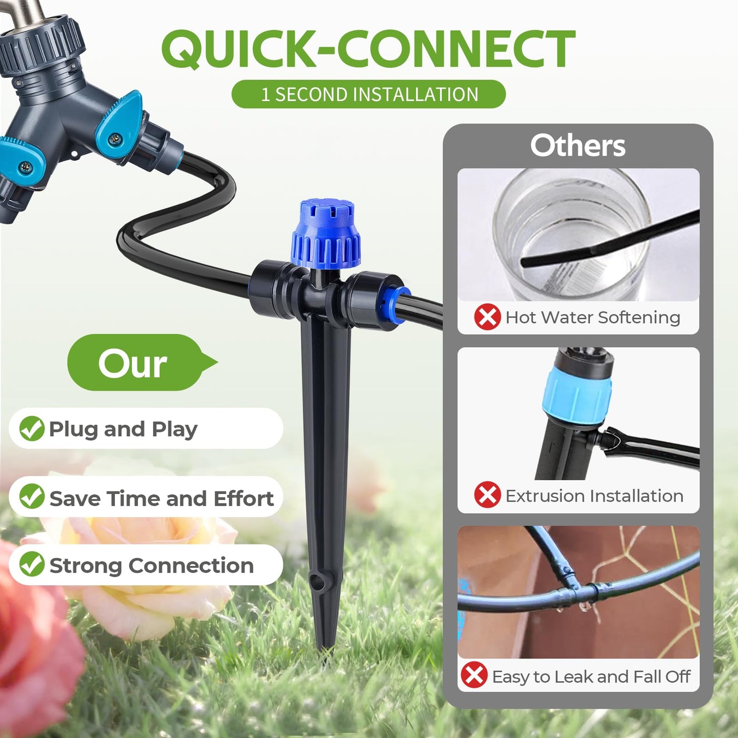 HIRALIY 80ft Push-to-Connect Drip Irrigation Kit, Adjustable Plant Watering System, for Garden Raised Bed Saving Water Automatic Irrigation Equipment with Drip Emitters, Tubing, Connectors