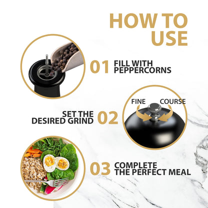 Capitol Mills 17 inch Large Pepper Mill - Refillable - Adjustable Grind - Precision Carbon Steel Mechanism