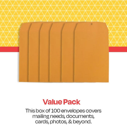 School Smart - 85038 Kraft Envelope with Clasp, 6 x 9 Inches, Pack of 100