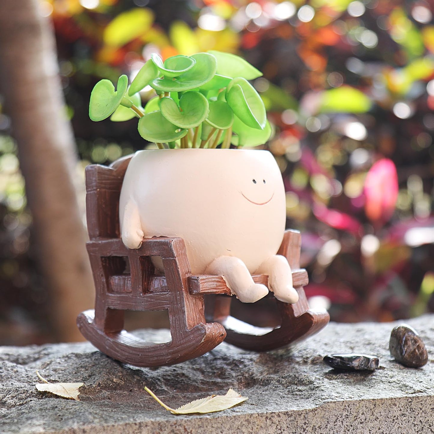 CASANIA Resin Rocking Chair Face Planter Funny Succulent Pots with Drainage Small Smiley Face Plant Pot for Indoor and Outdoor, Home Decor, Ideal Gift for Mother's Day, Christmas, Head Flower Pot