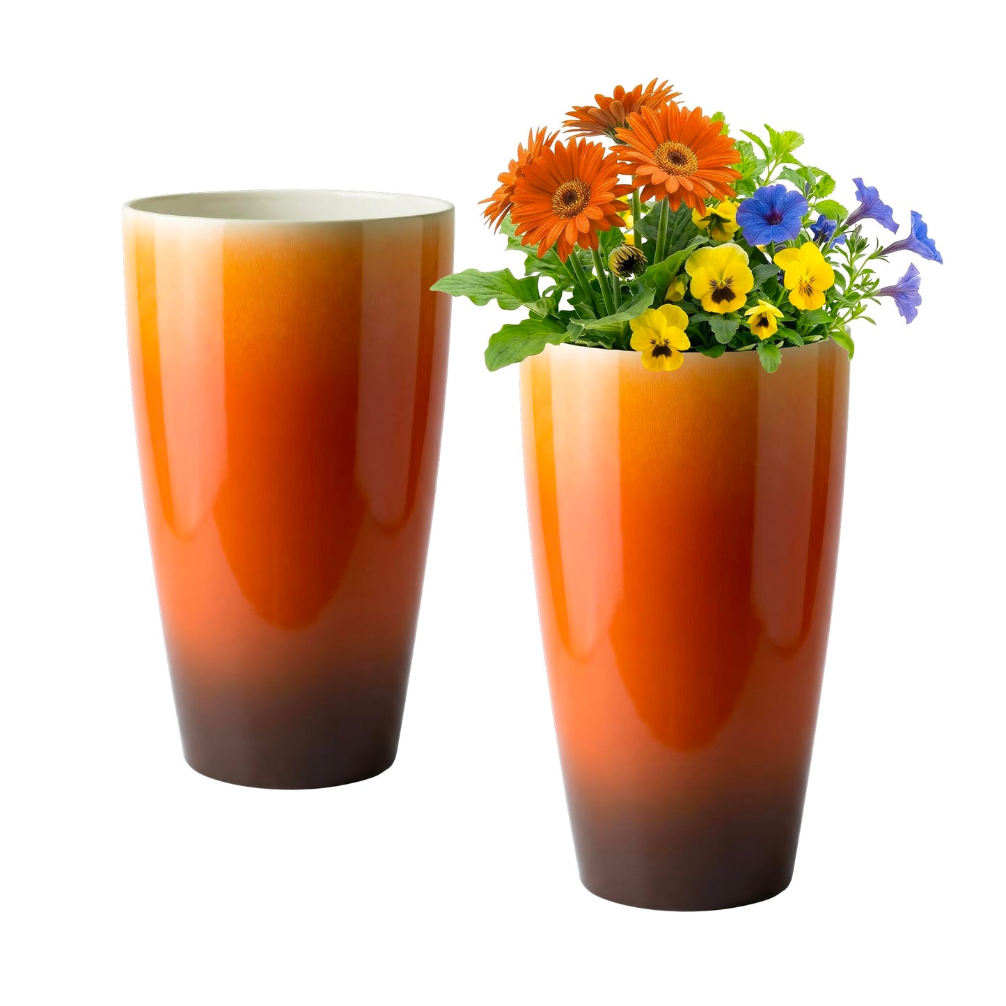 Lucieblessdesign 21 inch Tall Planters for Outdoor & Indoor Plants, Set of 2 Large Outdoor Planters for Porch, Tall Planter (Orange)