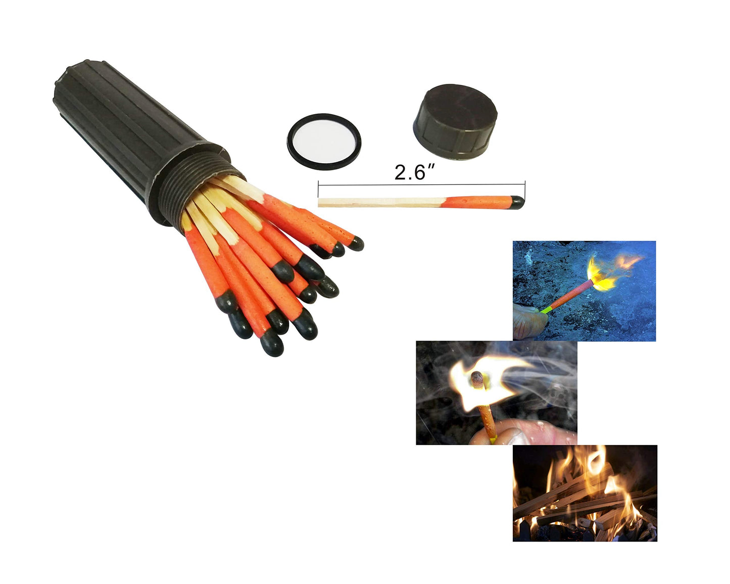 Fire Starter Kit – 6 Magnesium Shaving Packs + Waterproof Windproof Matches in Metal Tin – Emergency Fire Making Kit for Camping, Hiking, Survival, Prepping (Mg + Matches)