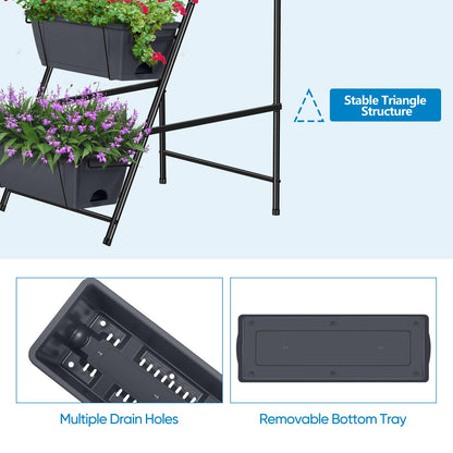 Raised Garden Bed 5 Tier Vertical Planter Standing Herb Garden Elevated Box With Drainage Holes Tall Planters for Outdoor Plants Vegetables Flowers Grey