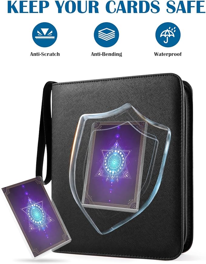 Top Loader Binder 4 Pocket for 144 Toploaders, Side Loading Toploader Binder for 3 x 4'' Rigid Cards with Zipper Closure, PU Leather Ringless 2x2 Card Binder for MTG/TCG/Sports/Games, Pink