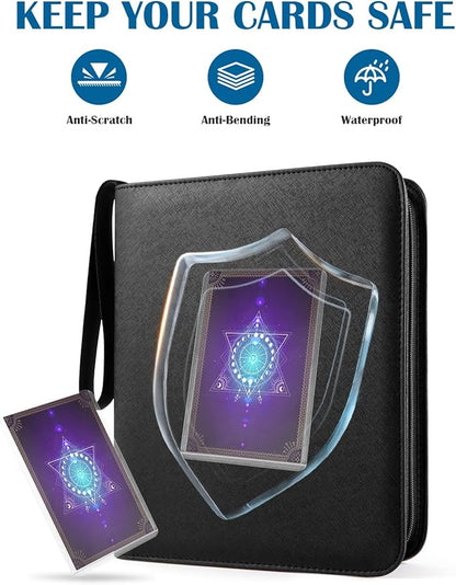 Top Loader Binder for 144 Toploaders, Side Loading Toploader Binder 4 Pocket for 3 x 4'' Rigid Cards with Zipper Closure, PU Leather Ringless 2x2 Card Binder for MTG/TCG/Sports/Games, Purple