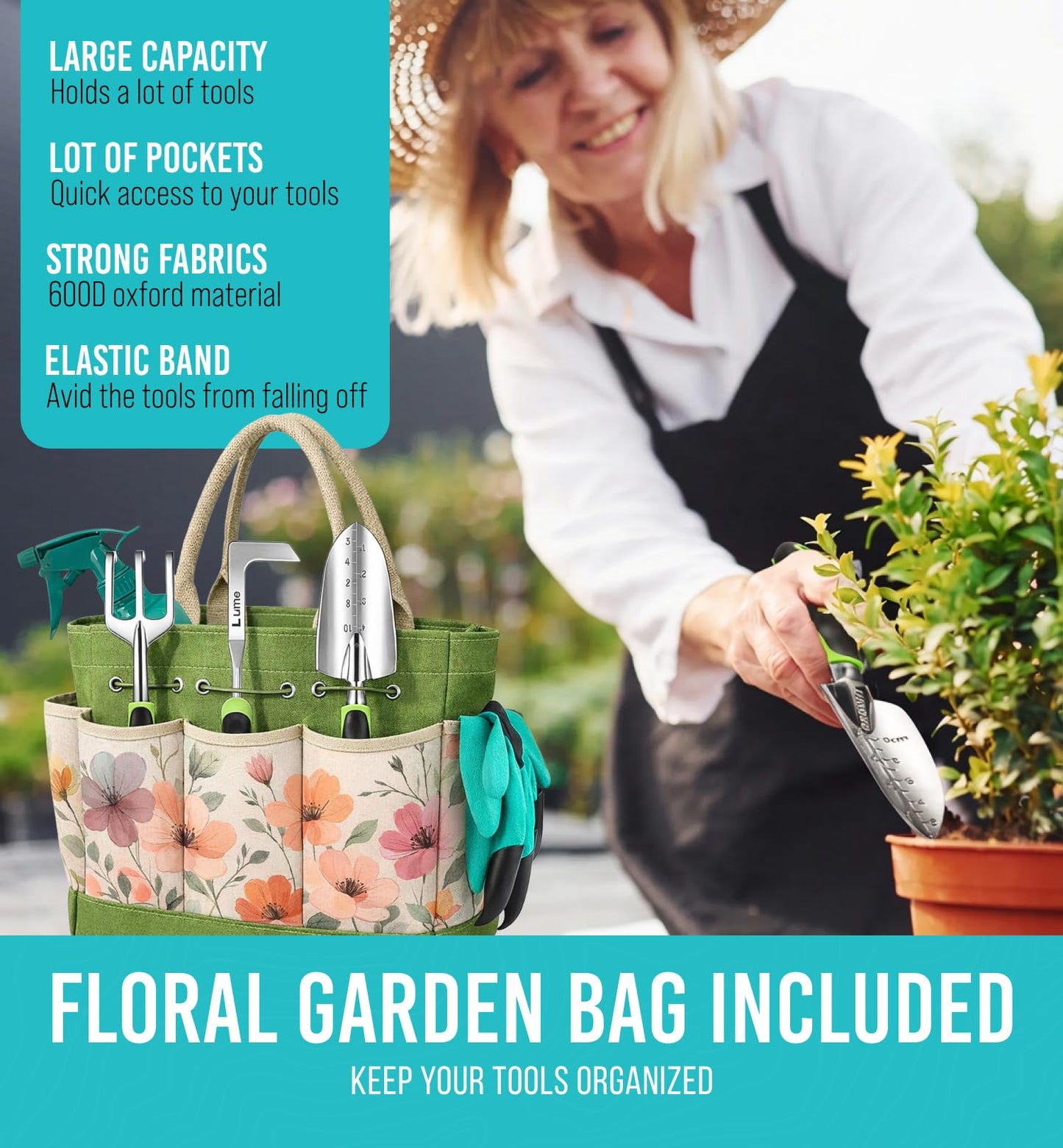 Heavy Duty Gardening Tools - Gardening Gifts for Women, Men, Mom, Dad - Durable, Ergonomic Garden Tools Set (Floral)