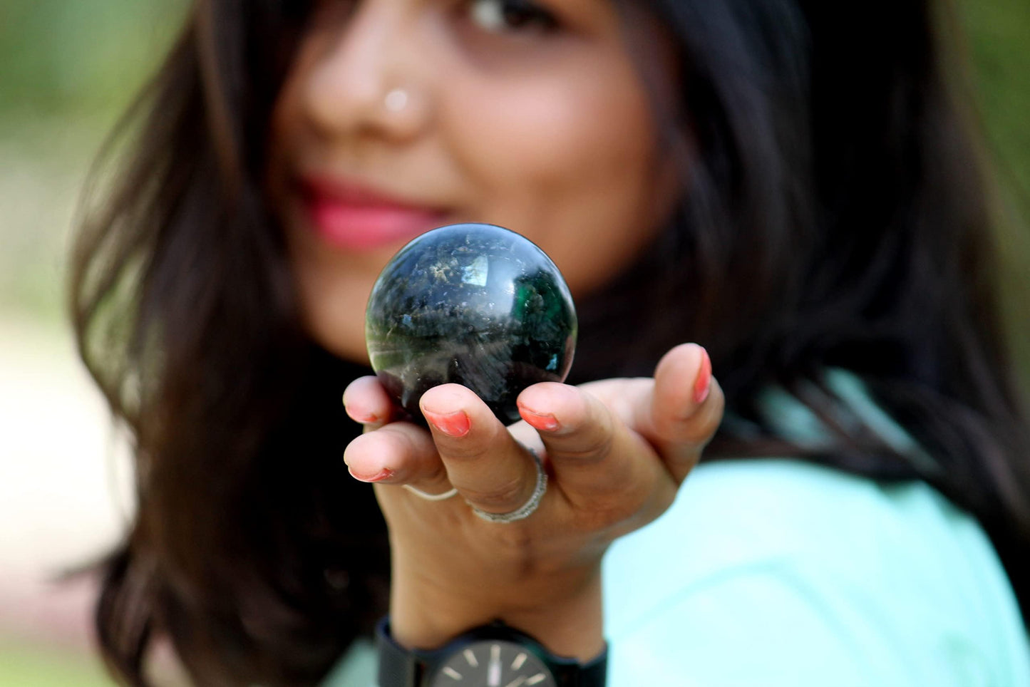 Jet Larvikite Crystal Ball 50-55 mm – Natural Healing Stone Sphere for Meditation, Reiki, Energy Balancing, Home Décor, Protection & Spiritual Growth