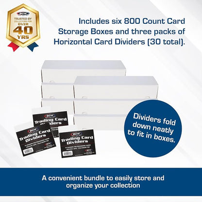 BCW 800ct Trading Card Storage Box & Horizontal Card Dividers – 6 Boxes & 30 Dividers | Sports Card, TCG & CCG Organizer | Trading Card Storage Solution