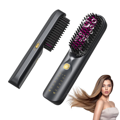 Cordless Hair Straightener Brush - Portable Hair Brush for Travel - 30s Fast Heating - 300 Million Negative Ions for Frizz-Free Shine,Touch Up On-The-Go,Gift for Women,10000mAh