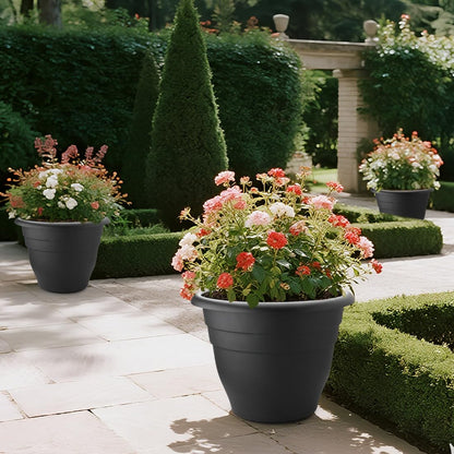 RooTrimmer 3 Pack 20 Inch Large Plant Pots for Outdoor,Heavy Duty Extra Large Deep Garden Planter with Drainage Holes,Sturdy Textured Black Flower Pot for Trees,Shrubs,Patio,Lawn
