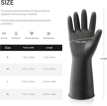 ThxToms 3 Pairs Dishwashing Gloves, Reusable Latex Cleaning Gloves for Housework Kitchen Bathroom, Durable Flexible & Anti-slip, Smooth Lining, Easy On & Off, Extra Large, Black